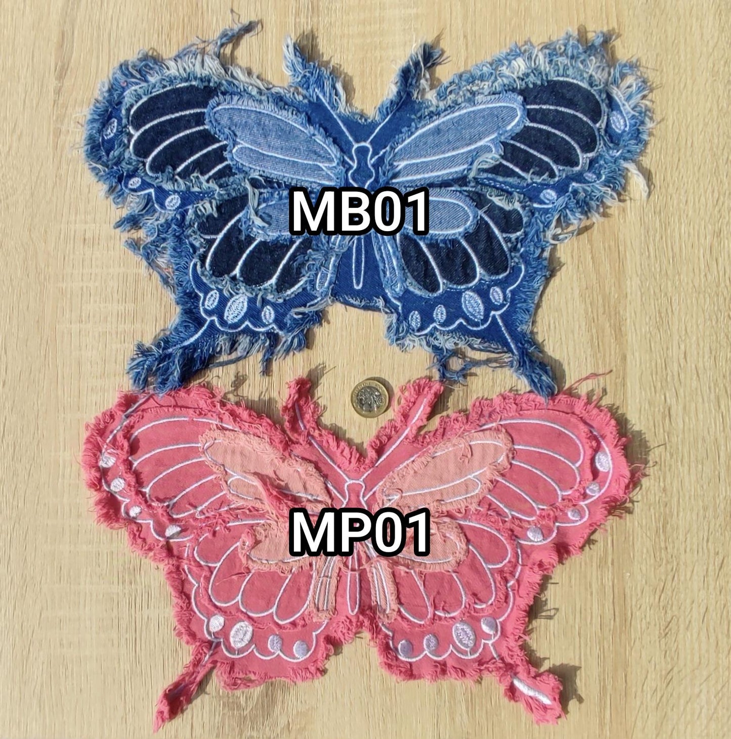 1 Pink Denim Butterfly patch MP01-  Sew on motif/embellishment -DIY clothes bags