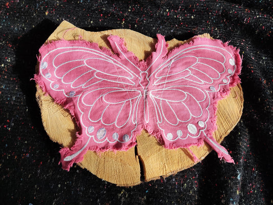 1 Pink Denim Butterfly patch MP01-  Sew on motif/embellishment -DIY clothes bags