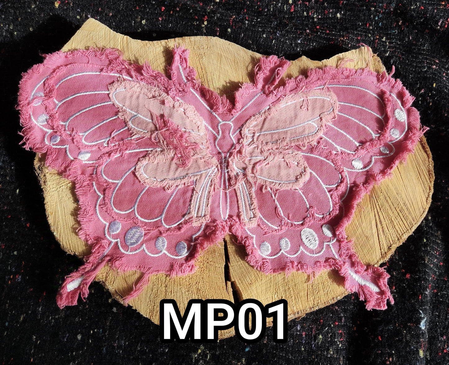 1 Pink Denim Butterfly patch MP01-  Sew on motif/embellishment -DIY clothes bags