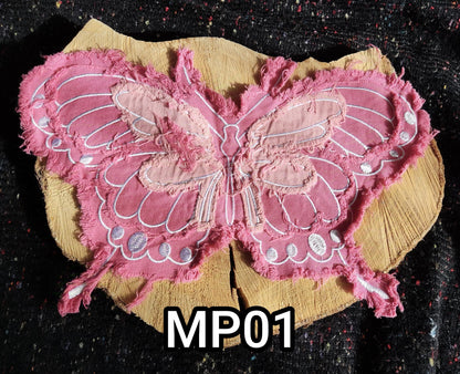 1 Pink Denim Butterfly patch MP01-  Sew on motif/embellishment -DIY clothes bags