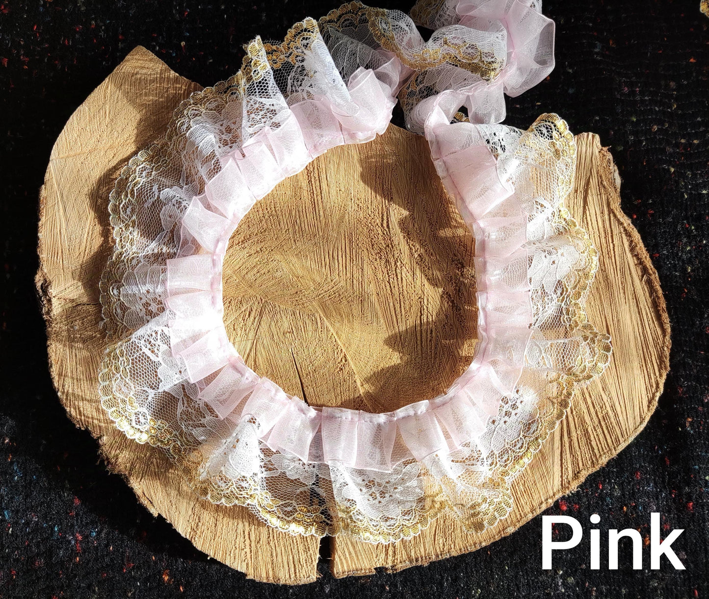 Retro Organza Ruffle Rococo Trim with Gold Edge Lace - Per Yard -6cm Width- Costume DIY, Doll Clothes, Sewing, Dressmaking