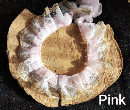 Retro Organza Ruffle Rococo Trim with Gold Edge Lace - Per Yard -6cm Width- Costume DIY, Doll Clothes, Sewing, Dressmaking