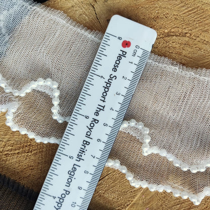 7cm wide Beaded double Layered Pleated Tulle Trim- sold by the yard