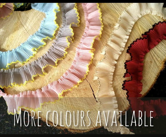 37 Colours Pencil Shaving Ruffle Trim with Contrasting Scallop Edge- 3cm Width Pleated Frilly Border for Doll making, Home decor