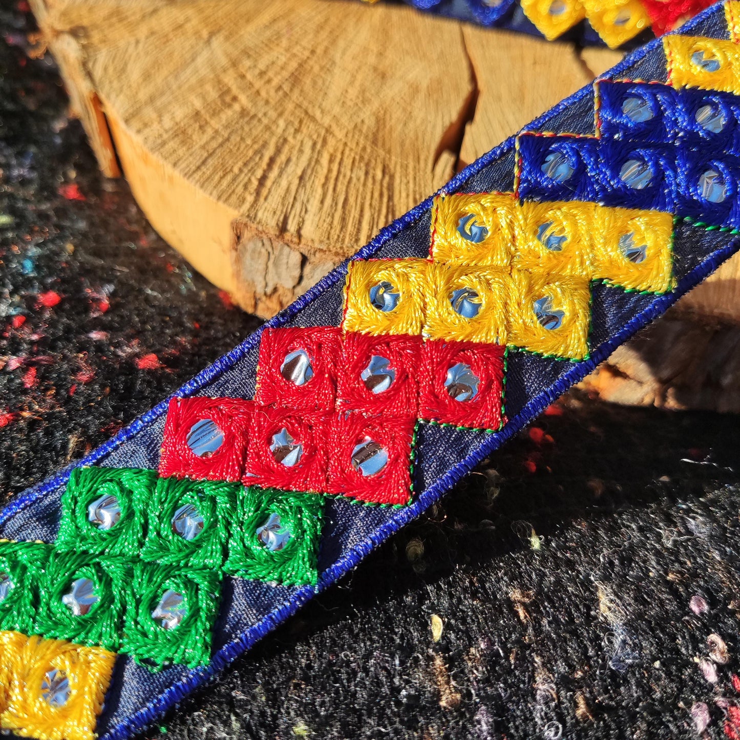 Block Game Inspired Embroidered Retro Trim- 3.5cm Width Mirror work Geometric Pixel Design Border- Per yard -Cushion making, Game room decor