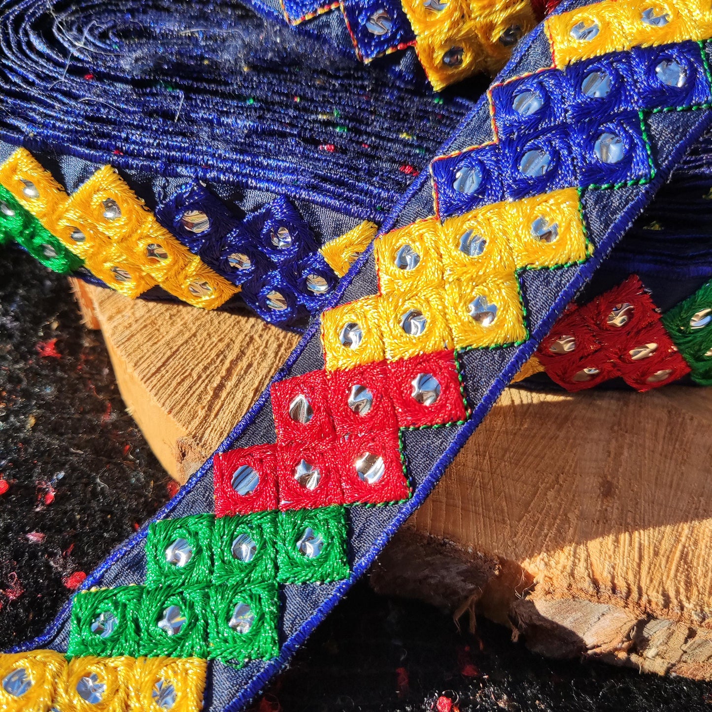 Block Game Inspired Embroidered Retro Trim- 3.5cm Width Mirror work Geometric Pixel Design Border- Per yard -Cushion making, Game room decor