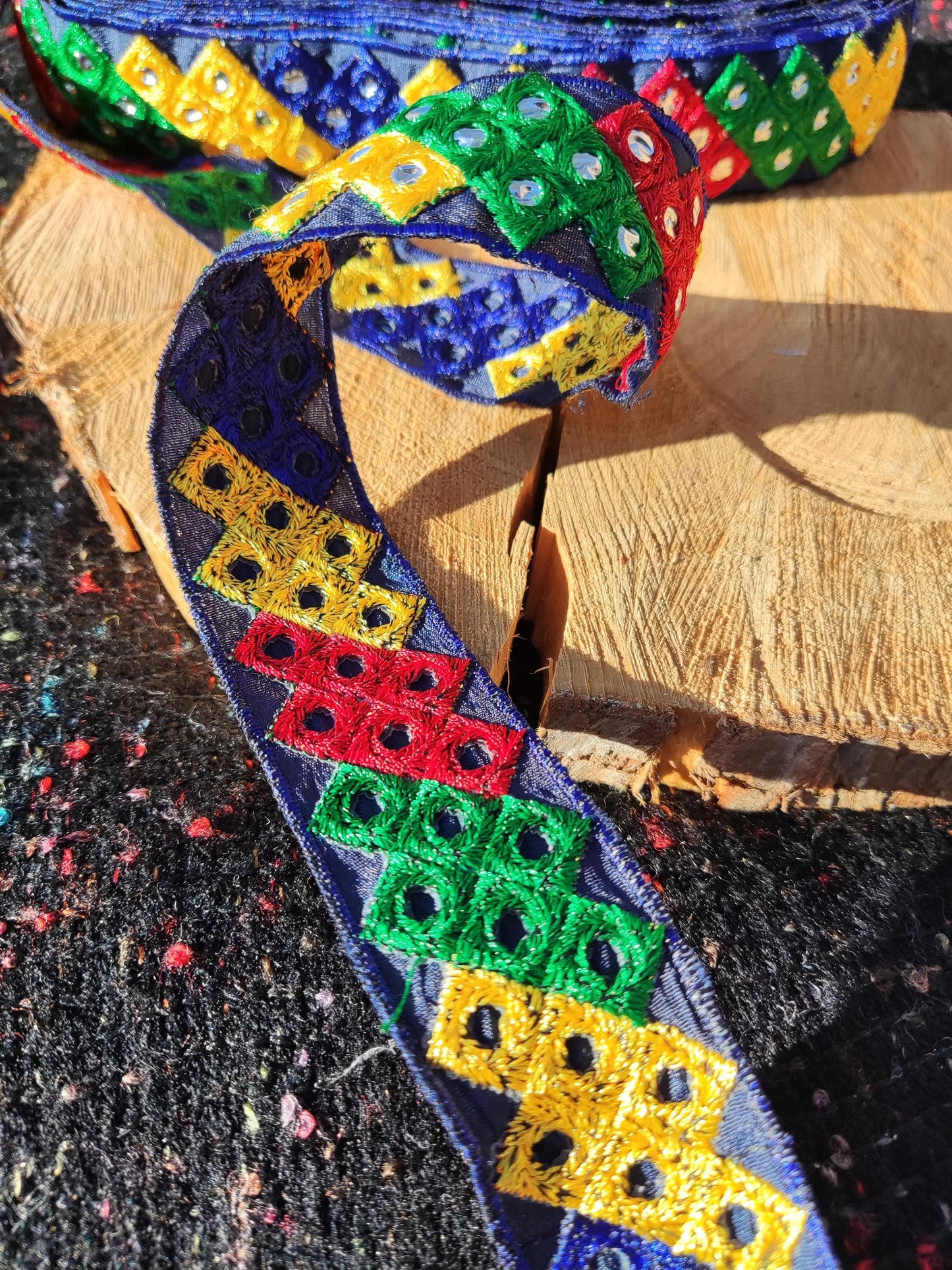 Block Game Inspired Embroidered Retro Trim- 3.5cm Width Mirror work Geometric Pixel Design Border- Per yard -Cushion making, Game room decor