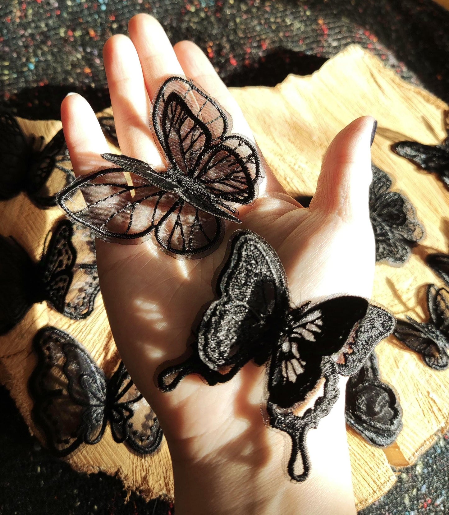 Black Butterfly Lace Sew on Appliqué -Delicate double layered organza Embroidery Motif Patch -DIY Bridal Dressmaking, Wedding veil