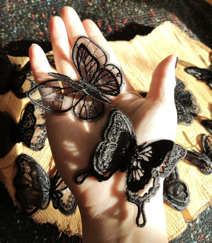 Black Butterfly Lace Sew on Appliqué -Delicate double layered organza Embroidery Motif Patch -DIY Bridal Dressmaking, Wedding veil