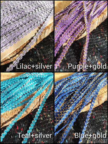 Metallic Ric Rac Two tone Braid Trim- 5mm width Narrow Wavy S Shape Border- Per yard - For Doll Clothes, Costume DIY, Upholstery Decor
