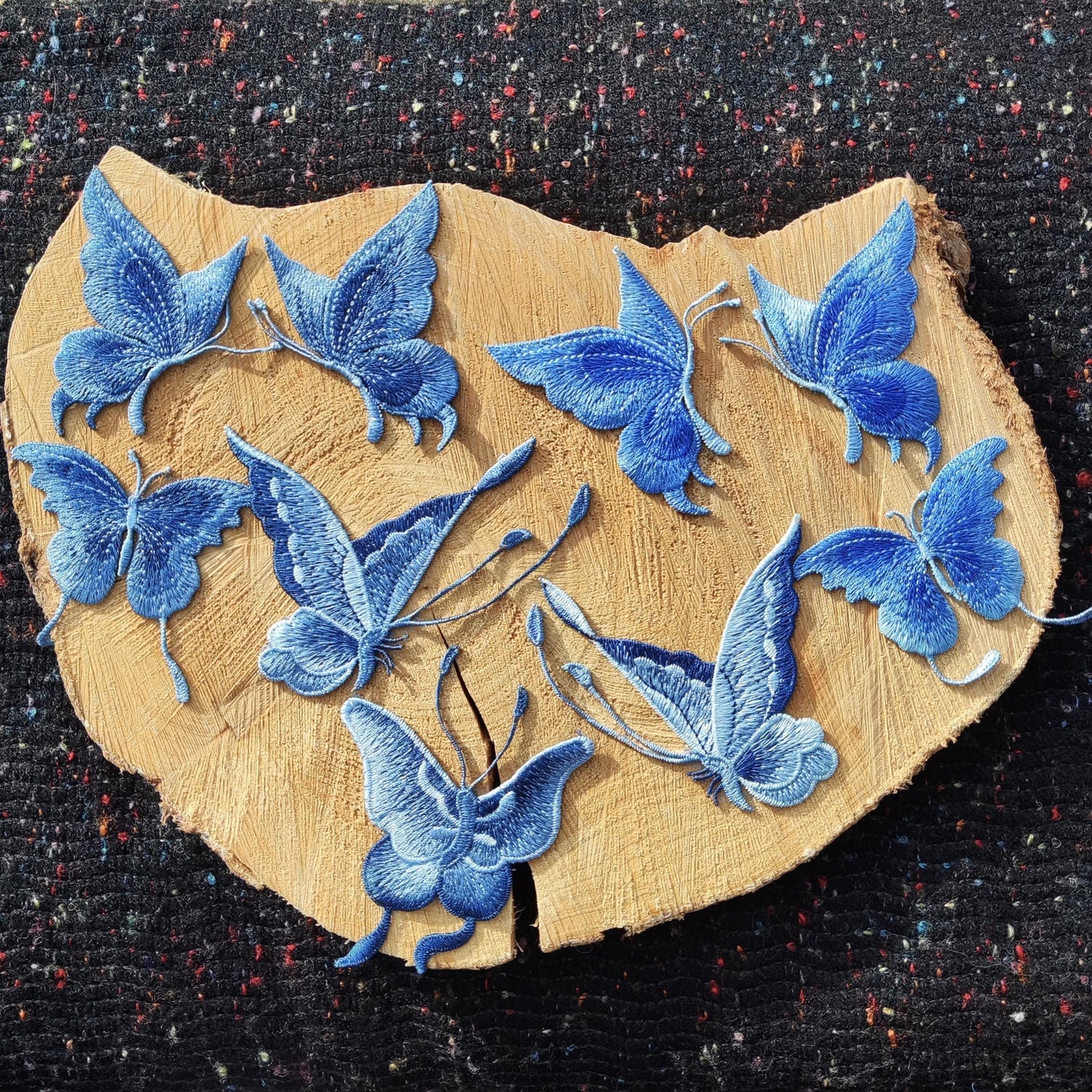 Denim Blue Butterfly Embroidered Sew On Patch- Jeans Applique, Delicate Motif- For Clothes Jeans Bags Hats DIY, Scrapbooking, Junk journals