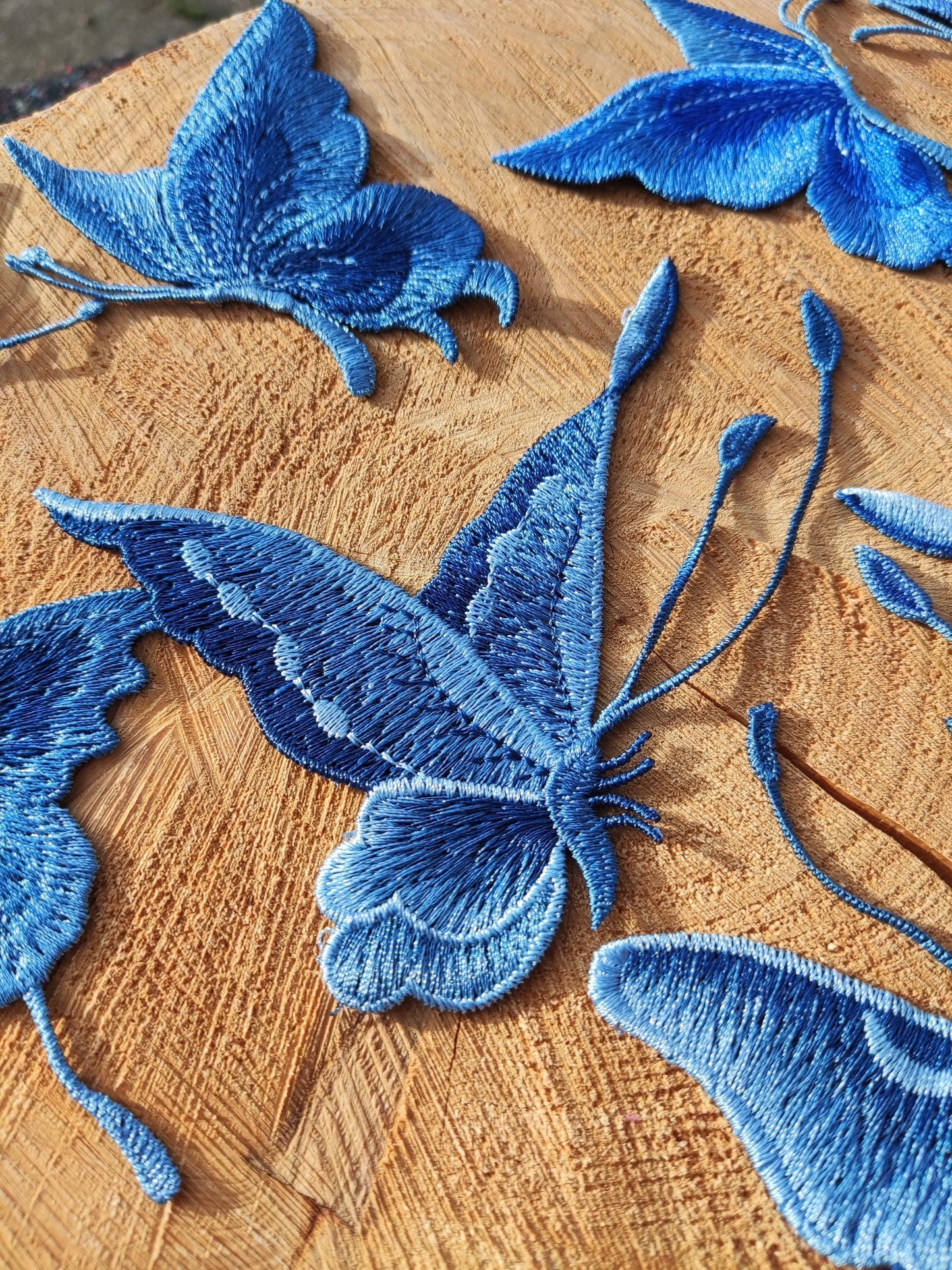 Denim Blue Butterfly Embroidered Sew On Patch- Jeans Applique, Delicate Motif- For Clothes Jeans Bags Hats DIY, Scrapbooking, Junk journals