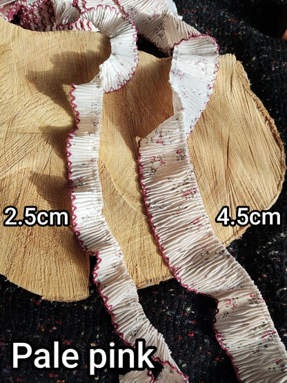 Sweet Floral Pleated Chiffon Trim with Scallop Edge- Per yard -Frilly Border for Doll clothes, Dressmaking