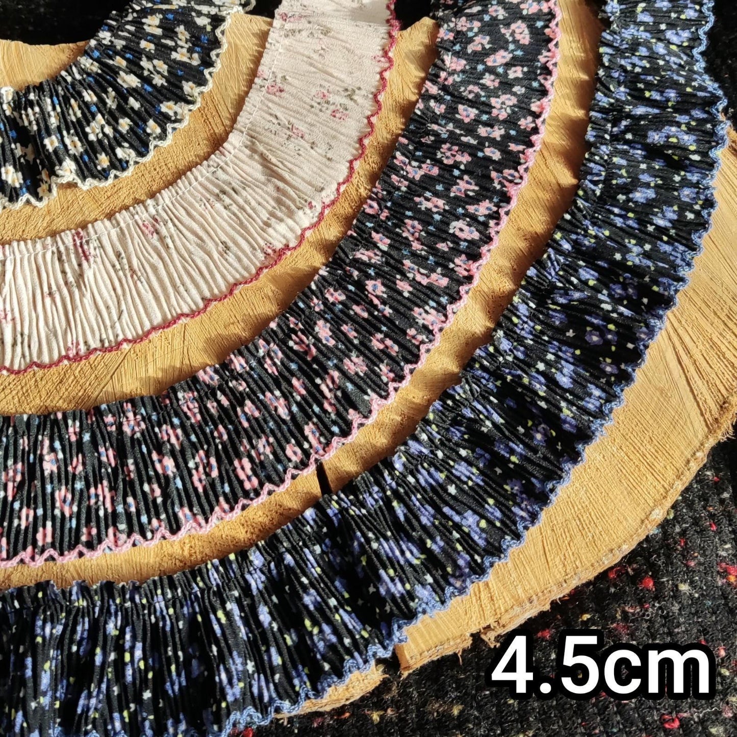 Sweet Floral Pleated Chiffon Trim with Scallop Edge- Per yard -Frilly Border for Doll clothes, Dressmaking