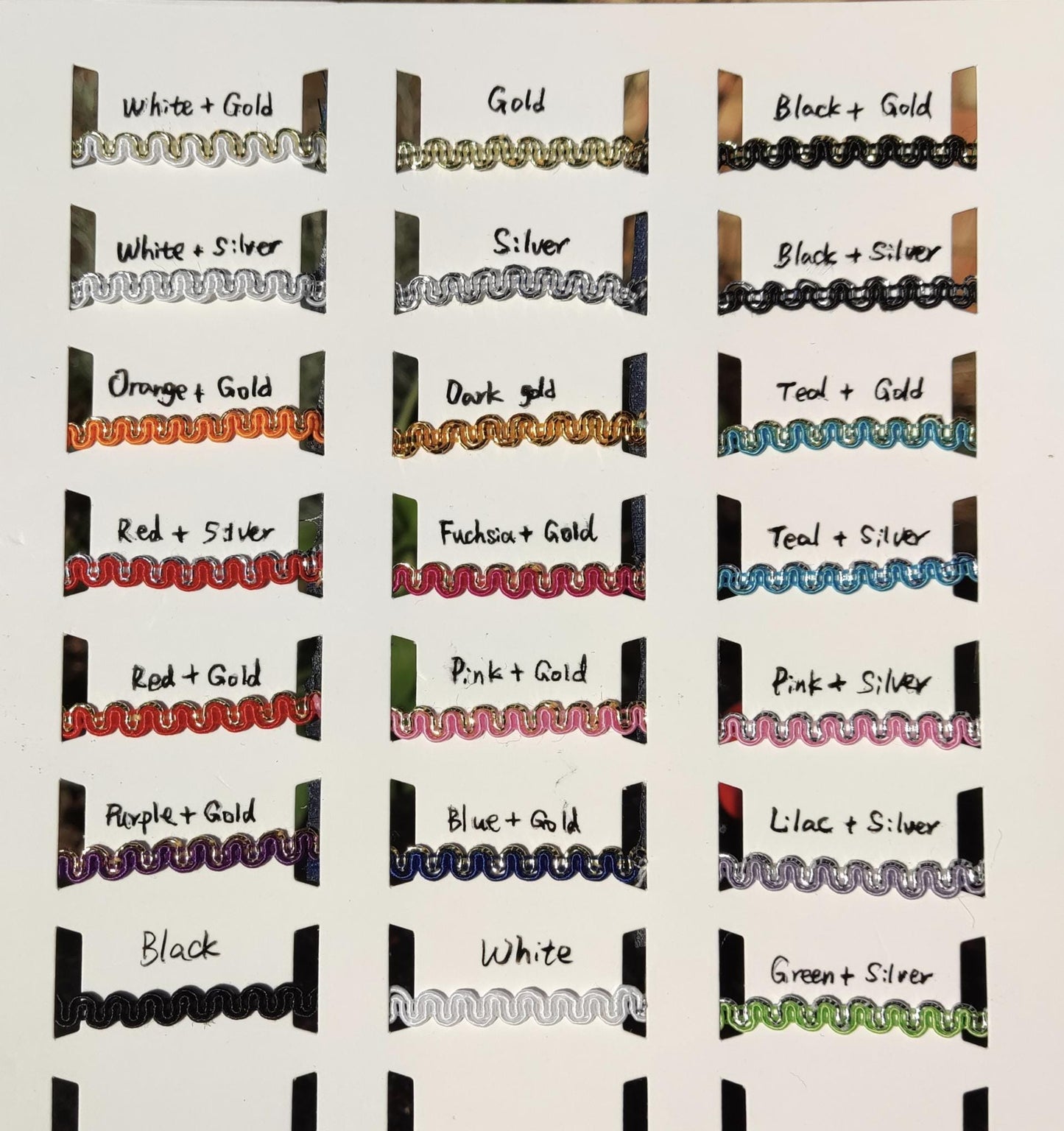 Metallic Ric Rac Two tone Braid Trim- 5mm width Narrow Wavy S Shape Border- Per yard - For Doll Clothes, Costume DIY, Upholstery Decor