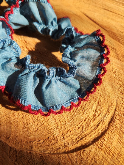 Pure Cotton Retro Colour Trim with Embroidered Contrast Scallop Edge- Per yard -2.5cm wide Ruffle Edging-Doll making, Dressmaking, Scrunchie