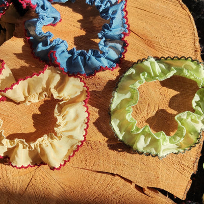 Pure Cotton Retro Colour Trim with Embroidered Contrast Scallop Edge- Per yard -2.5cm wide Ruffle Edging-Doll making, Dressmaking, Scrunchie