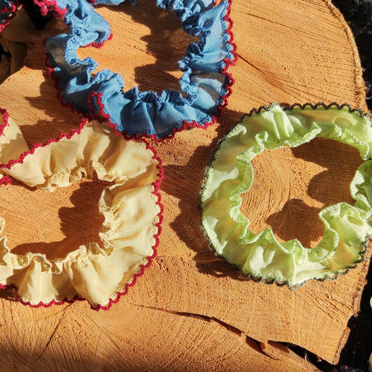 Pure Cotton Retro Colour Trim with Embroidered Contrast Scallop Edge- Per yard -2.5cm wide Ruffle Edging-Doll making, Dressmaking, Scrunchie