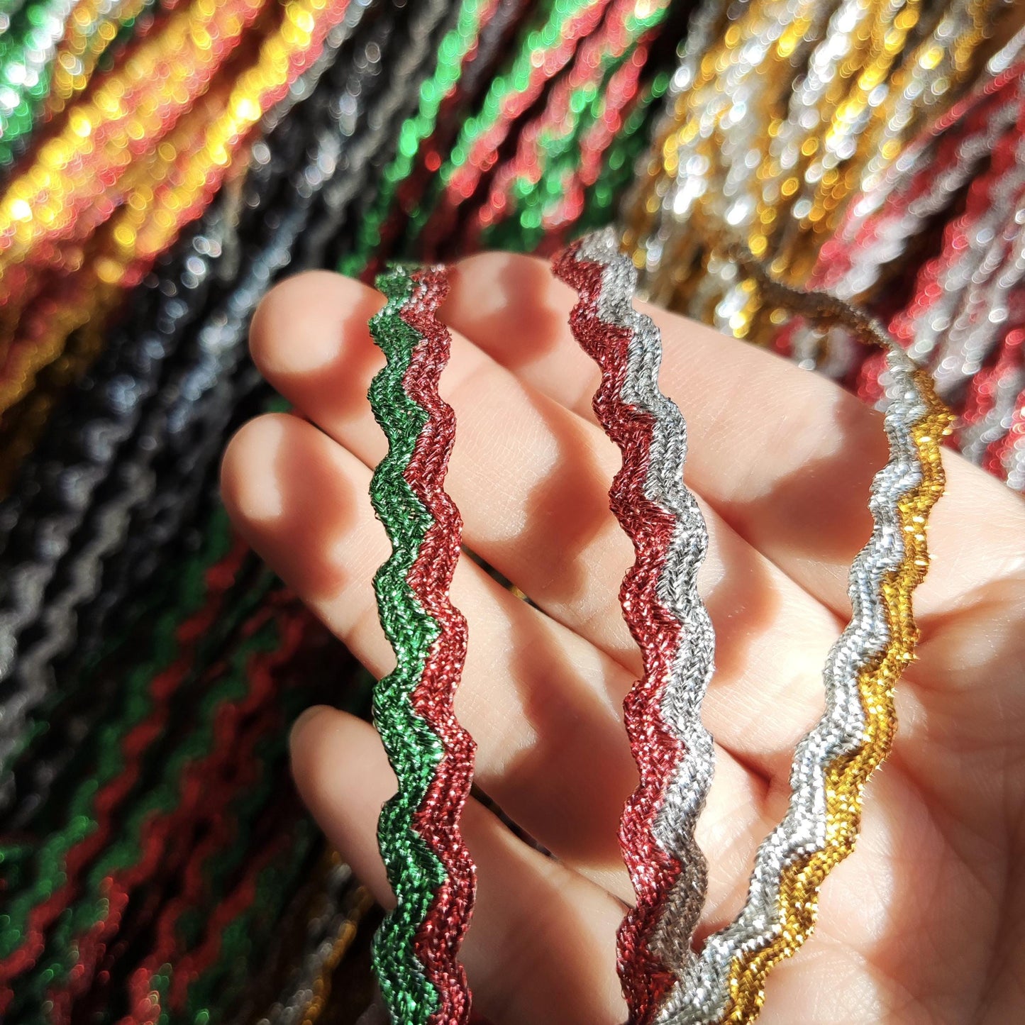 Two tone Metallic Ric Rac Wavy Ribbon -Per yard - 5mm Width Narrow S Shape Braided Ribbon Craft Border- For Gift wrapping, Card making