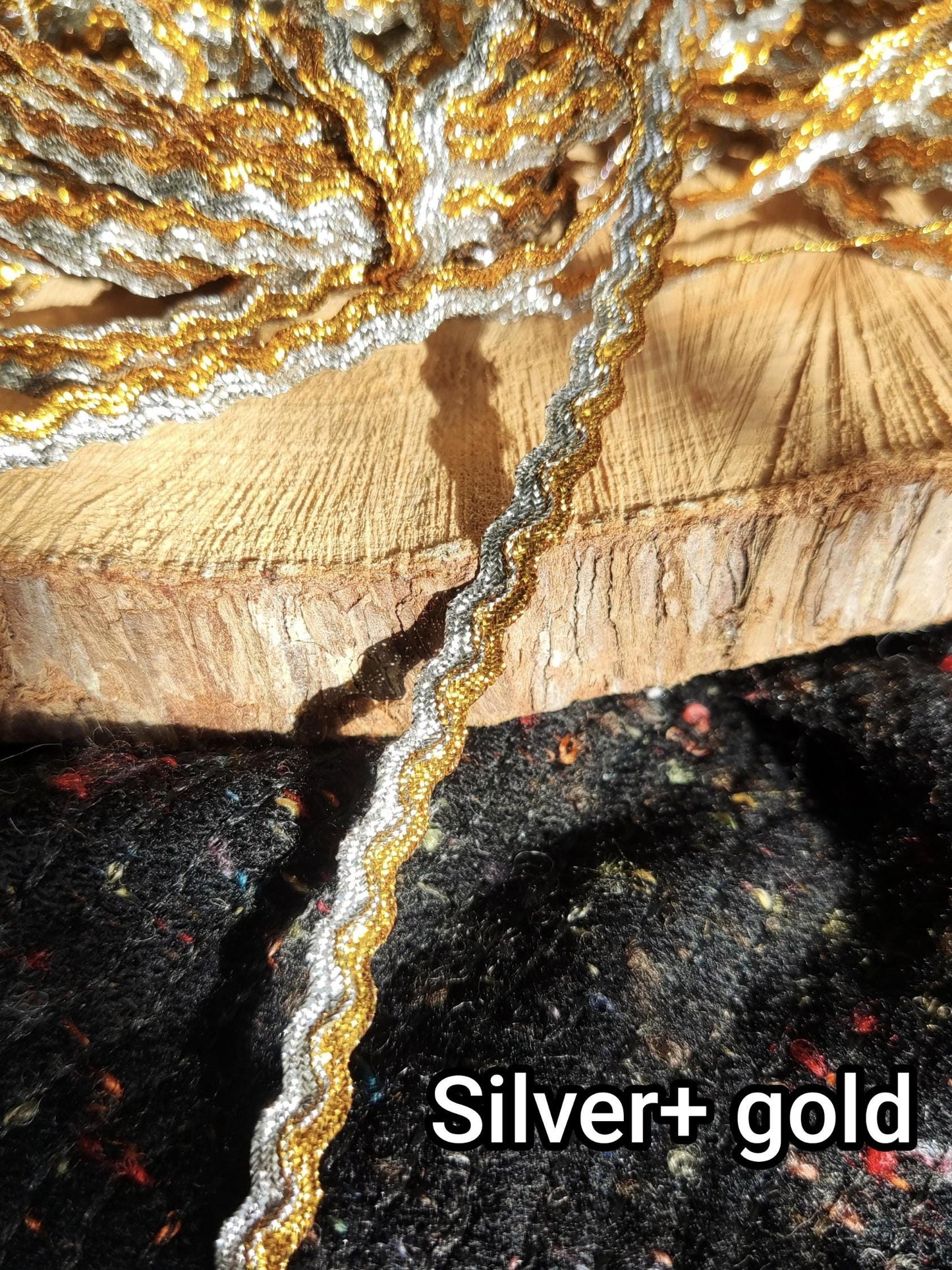 Two tone Metallic Ric Rac Wavy Ribbon -Per yard - 5mm Width Narrow S Shape Braided Ribbon Craft Border- For Gift wrapping, Card making
