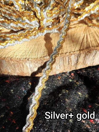 Two tone Metallic Ric Rac Wavy Ribbon -Per yard - 5mm Width Narrow S Shape Braided Ribbon Craft Border- For Gift wrapping, Card making