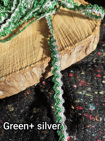 Two tone Metallic Ric Rac Wavy Ribbon -Per yard - 5mm Width Narrow S Shape Braided Ribbon Craft Border- For Gift wrapping, Card making