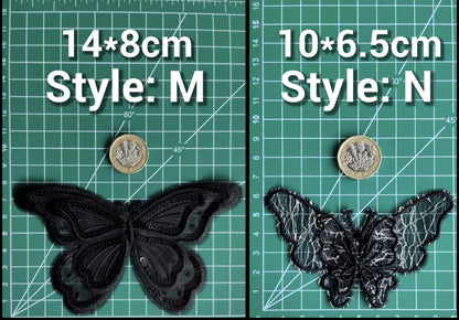Black Butterfly Lace Sew on Appliqué -Delicate double layered organza Embroidery Motif Patch -DIY Bridal Dressmaking, Wedding veil