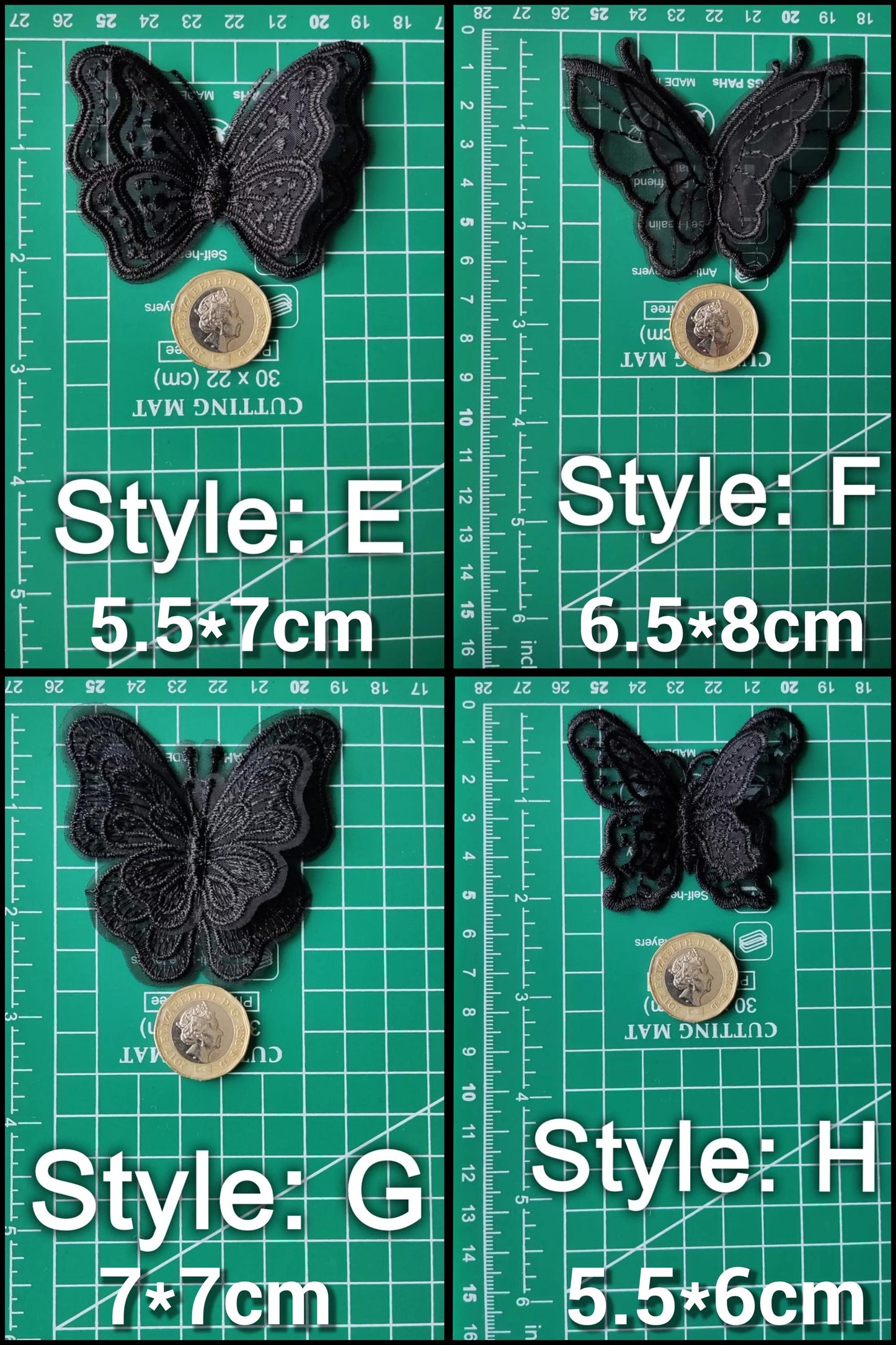 Black Butterfly Lace Sew on Appliqué -Delicate double layered organza Embroidery Motif Patch -DIY Bridal Dressmaking, Wedding veil