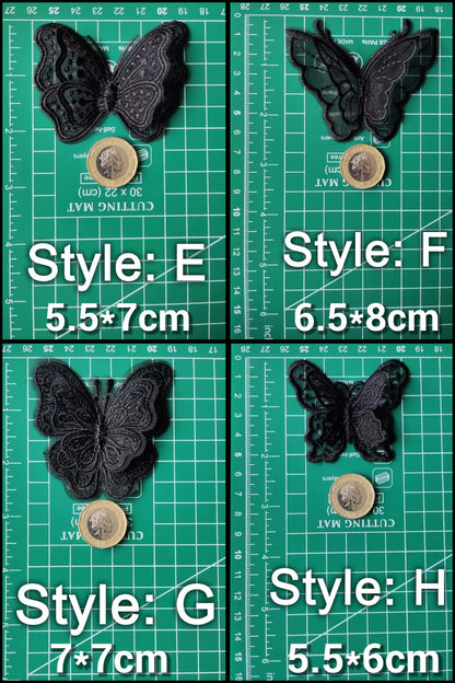 Black Butterfly Lace Sew on Appliqué -Delicate double layered organza Embroidery Motif Patch -DIY Bridal Dressmaking, Wedding veil