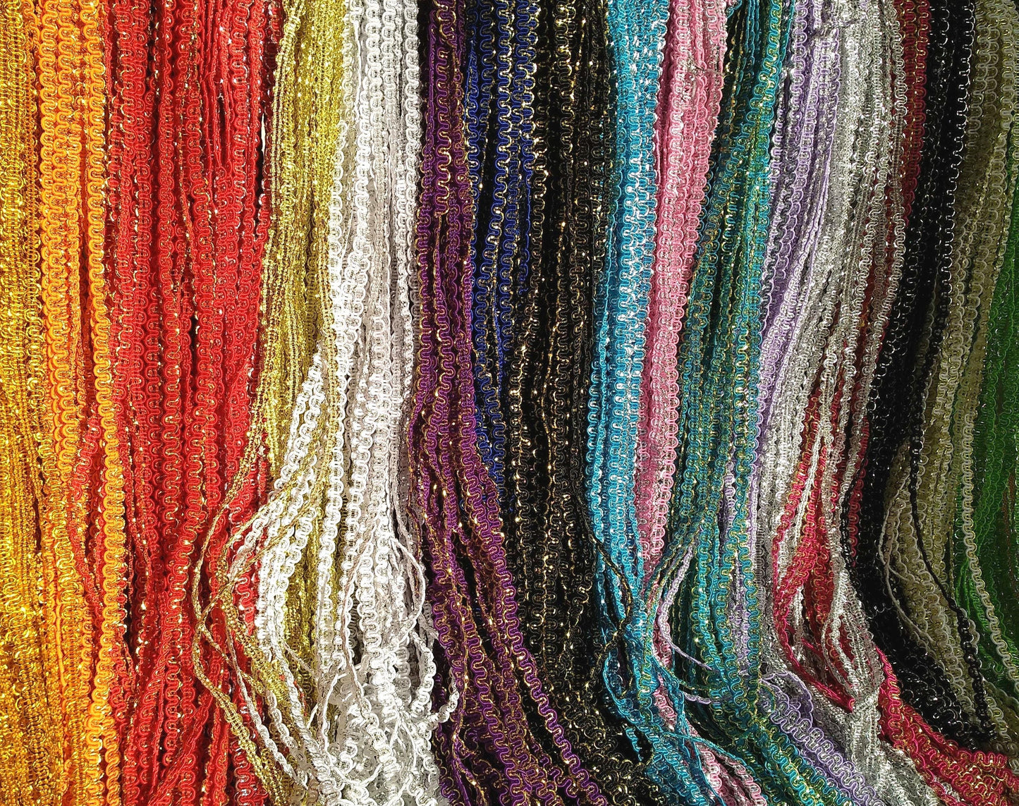 Metallic Ric Rac Two tone Braid Trim- 5mm width Narrow Wavy S Shape Border- Per yard - For Doll Clothes, Costume DIY, Upholstery Decor
