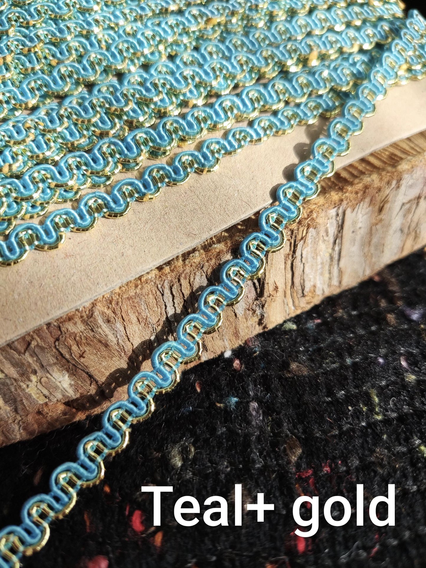 Metallic Ric Rac Two tone Braid Trim- 5mm width Narrow Wavy S Shape Border- Per yard - For Doll Clothes, Costume DIY, Upholstery Decor