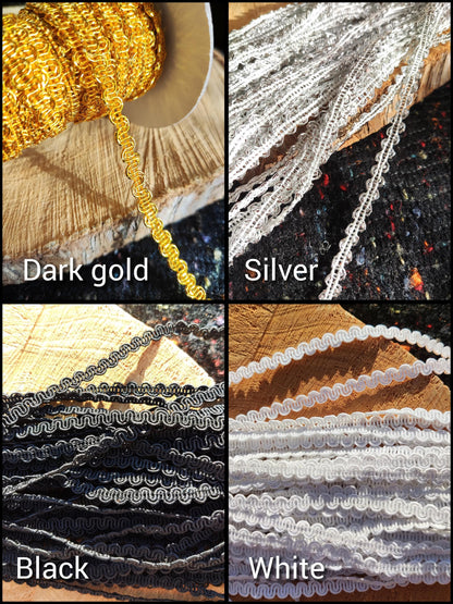 Metallic Ric Rac Two tone Braid Trim- 5mm width Narrow Wavy S Shape Border- Per yard - For Doll Clothes, Costume DIY, Upholstery Decor