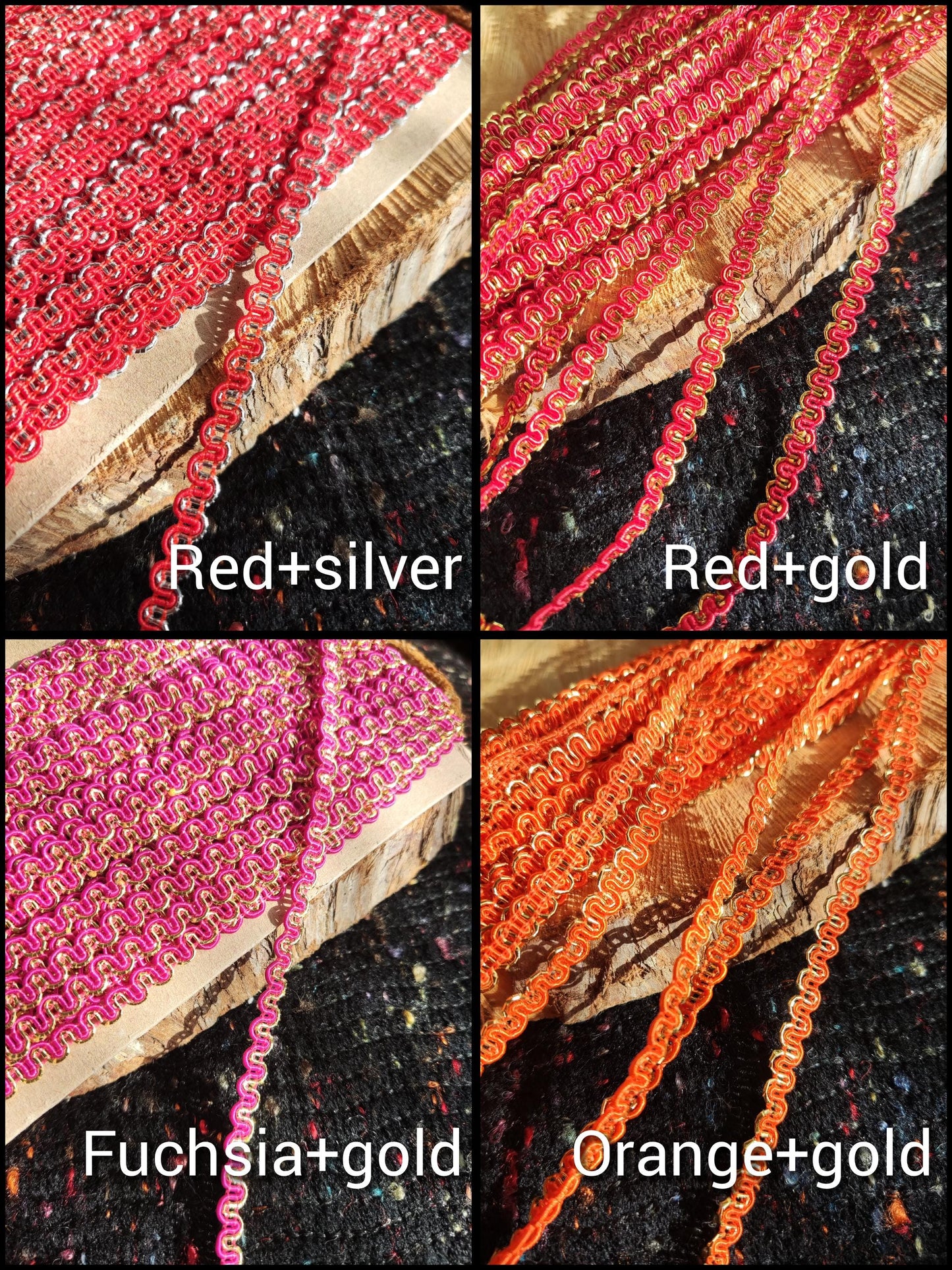 Metallic Ric Rac Two tone Braid Trim- 5mm width Narrow Wavy S Shape Border- Per yard - For Doll Clothes, Costume DIY, Upholstery Decor