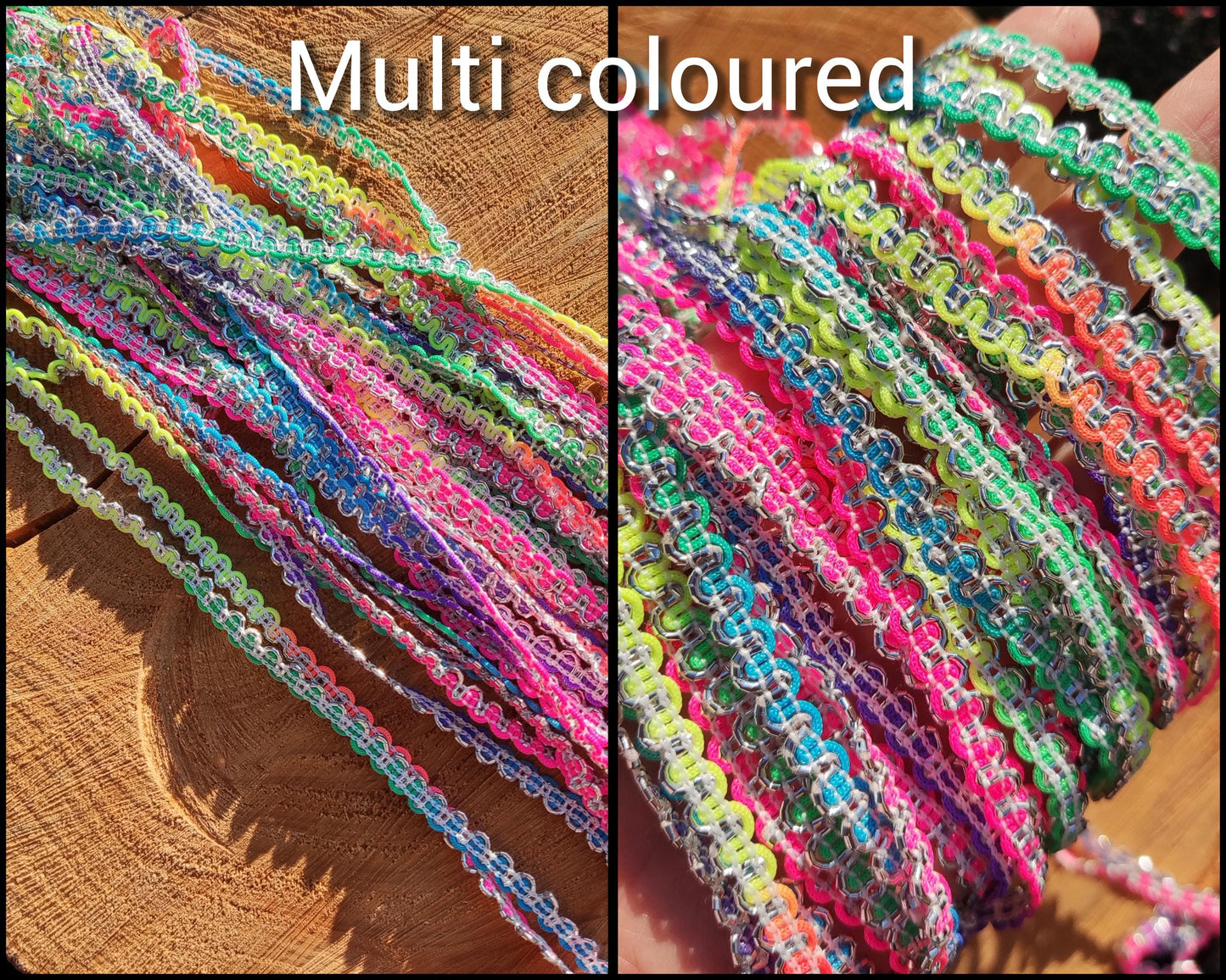 Metallic Ric Rac Two tone Braid Trim- 5mm width Narrow Wavy S Shape Border- Per yard - For Doll Clothes, Costume DIY, Upholstery Decor