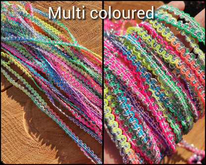 Metallic Ric Rac Two tone Braid Trim- 5mm width Narrow Wavy S Shape Border- Per yard - For Doll Clothes, Costume DIY, Upholstery Decor