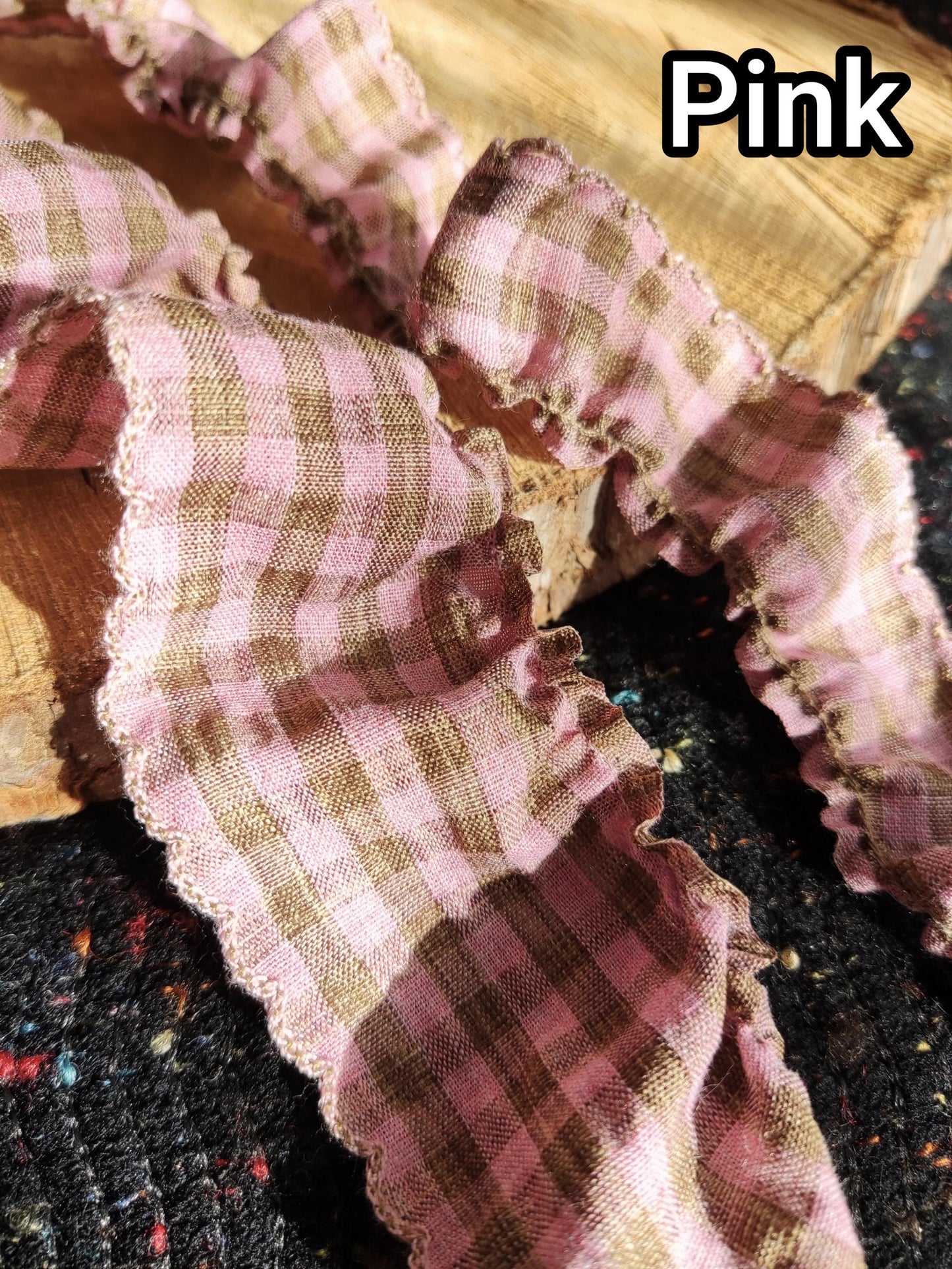 Country Gingham Ruffle Trim with Scallop Edge-Tartan Plaid Frilly Border- Per yard -For Doll Clothes DIY, Scrunchie, Dressmaking