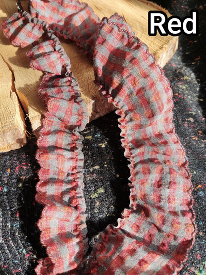 Country Gingham Ruffle Trim with Scallop Edge-Tartan Plaid Frilly Border- Per yard -For Doll Clothes DIY, Scrunchie, Dressmaking