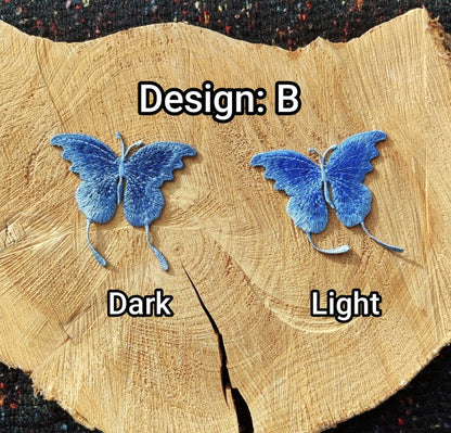Denim Blue Butterfly Embroidered Sew On Patch- Jeans Applique, Delicate Motif- For Clothes Jeans Bags Hats DIY, Scrapbooking, Junk journals