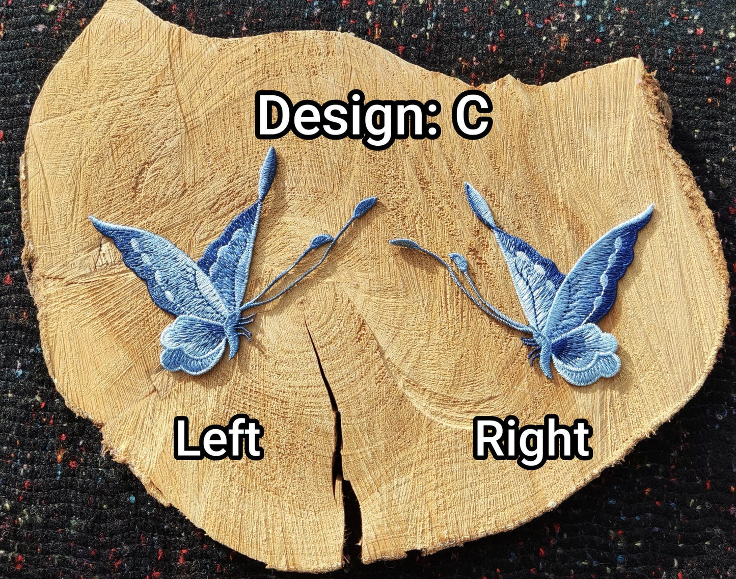 Denim Blue Butterfly Embroidered Sew On Patch- Jeans Applique, Delicate Motif- For Clothes Jeans Bags Hats DIY, Scrapbooking, Junk journals