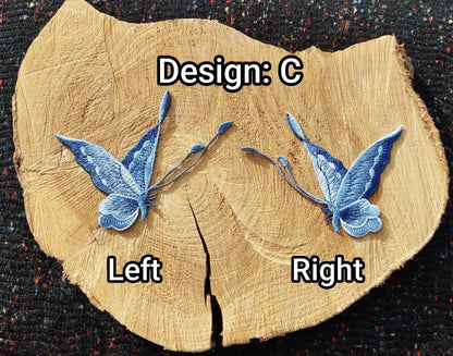 Denim Blue Butterfly Embroidered Sew On Patch- Jeans Applique, Delicate Motif- For Clothes Jeans Bags Hats DIY, Scrapbooking, Junk journals