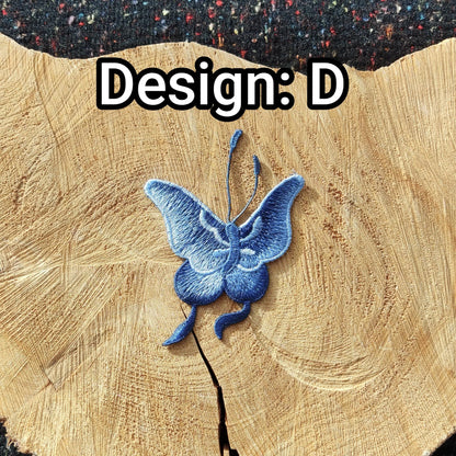 Denim Blue Butterfly Embroidered Sew On Patch- Jeans Applique, Delicate Motif- For Clothes Jeans Bags Hats DIY, Scrapbooking, Junk journals