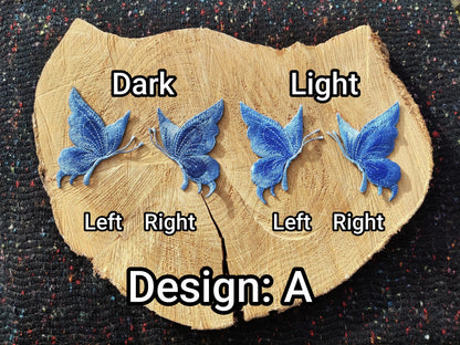 Denim Blue Butterfly Embroidered Sew On Patch- Jeans Applique, Delicate Motif- For Clothes Jeans Bags Hats DIY, Scrapbooking, Junk journals