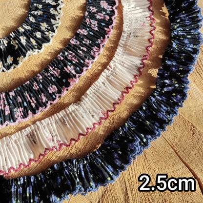 Sweet Floral Pleated Chiffon Trim with Scallop Edge- Per yard -Frilly Border for Doll clothes, Dressmaking