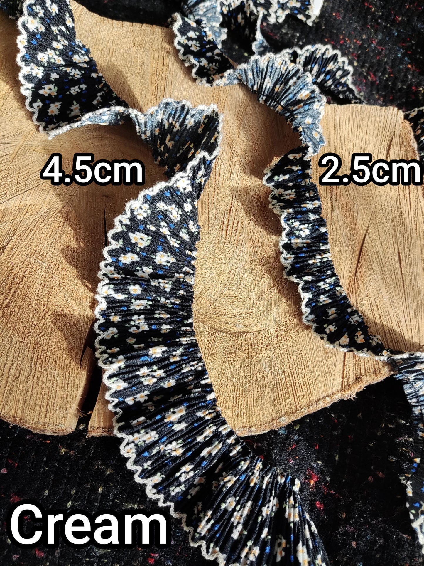 Sweet Floral Pleated Chiffon Trim with Scallop Edge- Per yard -Frilly Border for Doll clothes, Dressmaking