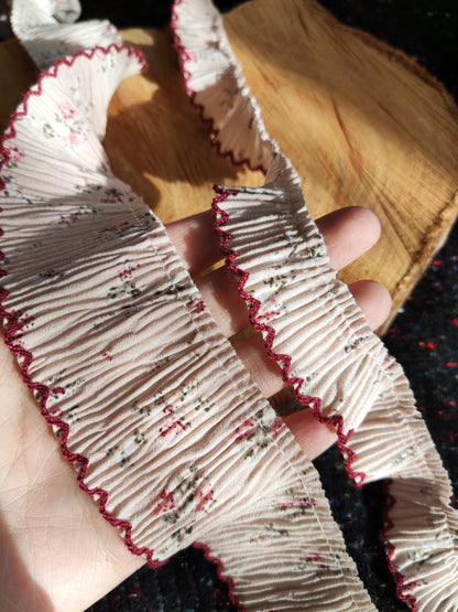 Sweet Floral Pleated Chiffon Trim with Scallop Edge- Per yard -Frilly Border for Doll clothes, Dressmaking
