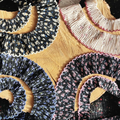 Sweet Floral Pleated Chiffon Trim with Scallop Edge- Per yard -Frilly Border for Doll clothes, Dressmaking
