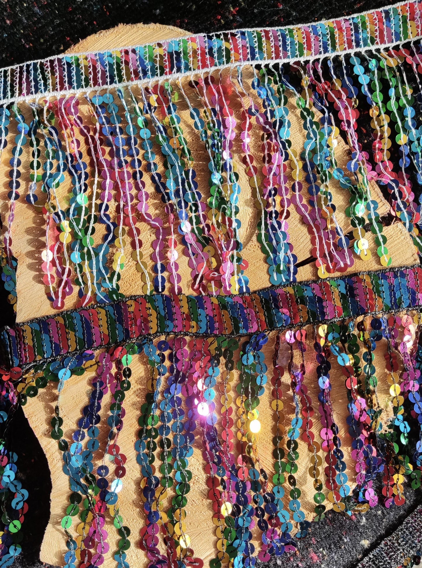 Rainbow Sequin Tassel Trim: 16cm Sparkly Fringe for Dancewear, Costume- Sold by the yard