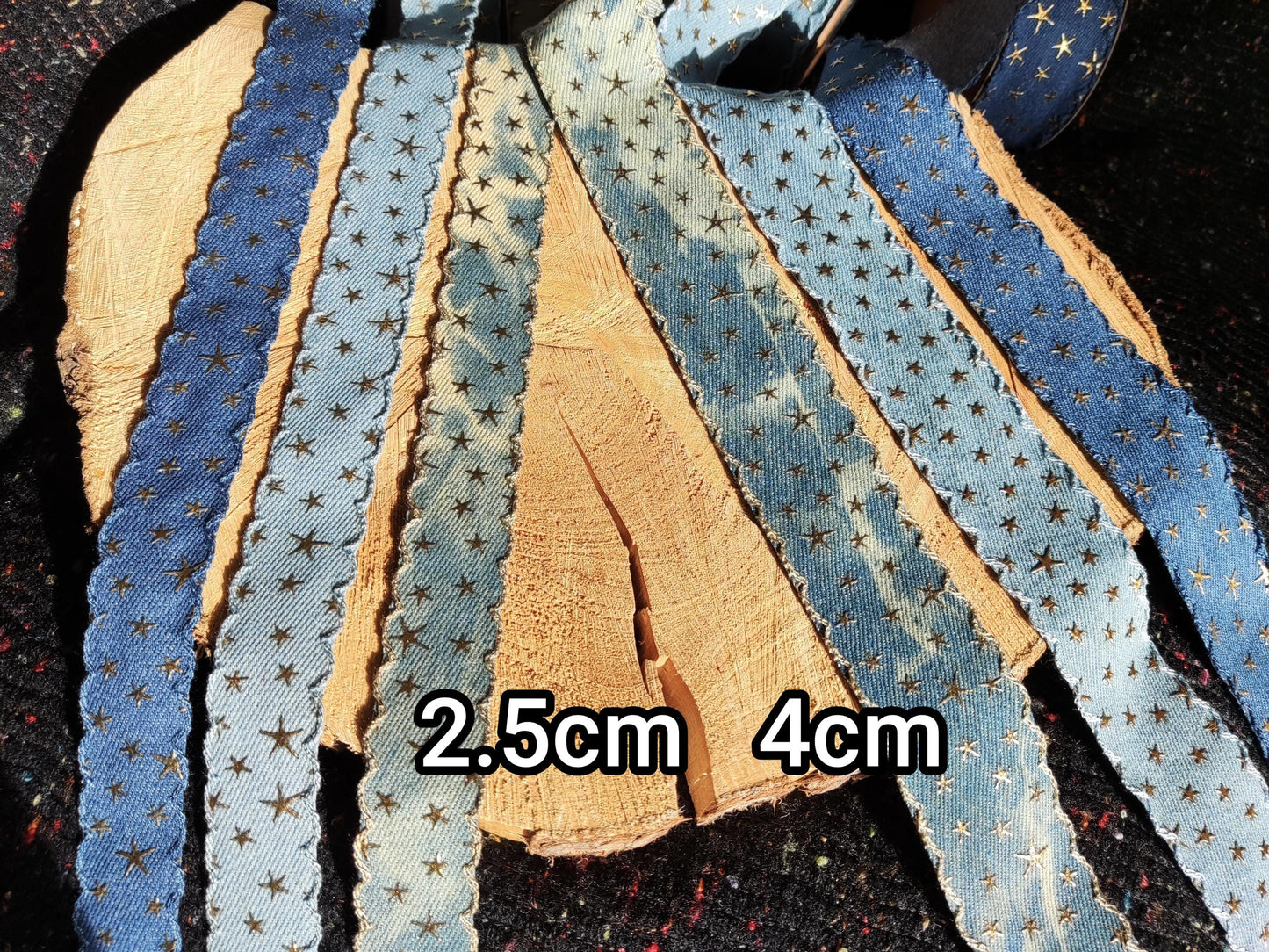 3D Gold Star Denim Ribbon with Embroidered Scallop Edge- 25mm or 40mm width- Per yard -For Acid wash Jeans DIY, Hatband, Bag making