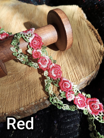 Rococo Rose Chain Floral Trim- 3.5cm width Flower Vine Embroidered Lace Border for Clothing, Costume, Dressmaking, Upholstery