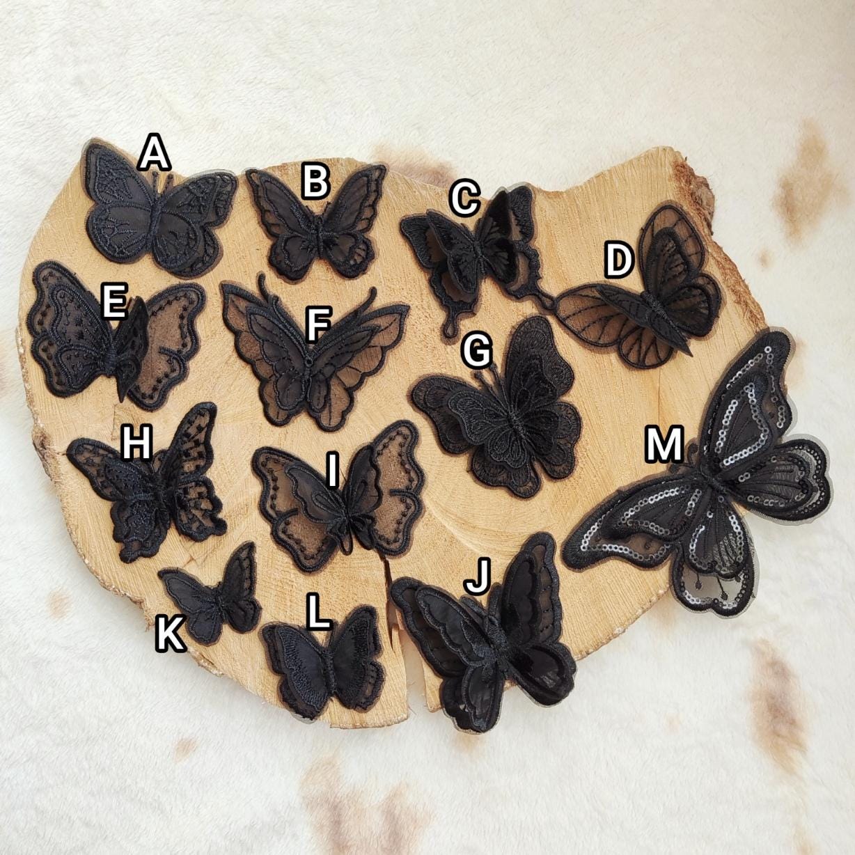 Black Butterfly Lace Sew on Appliqué -Delicate double layered organza Embroidery Motif Patch -DIY Bridal Dressmaking, Wedding veil